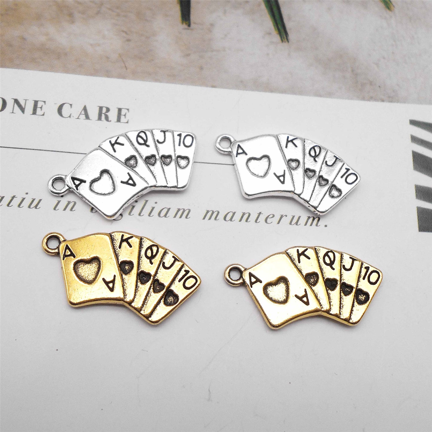 12PCS 12*25mm Retro Gold & Silver Lucky Poker Charms '10JQKA' Royal Flush Designed Alloy Pendant for Jewelry Making, DIY Crafts Supplies, Keyring Decoration