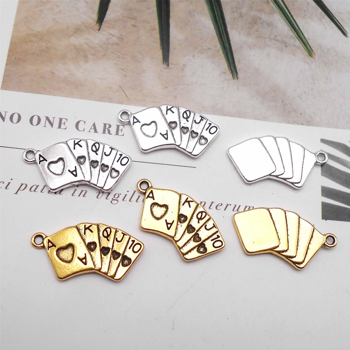 12PCS 12*25mm Retro Gold & Silver Lucky Poker Charms '10JQKA' Royal Flush Designed Alloy Pendant for Jewelry Making, DIY Crafts Supplies, Keyring Decoration