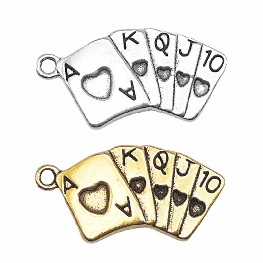 12PCS 12*25mm Retro Gold & Silver Lucky Poker Charms '10JQKA' Royal Flush Designed Alloy Pendant for Jewelry Making, DIY Crafts Supplies, Keyring Decoration