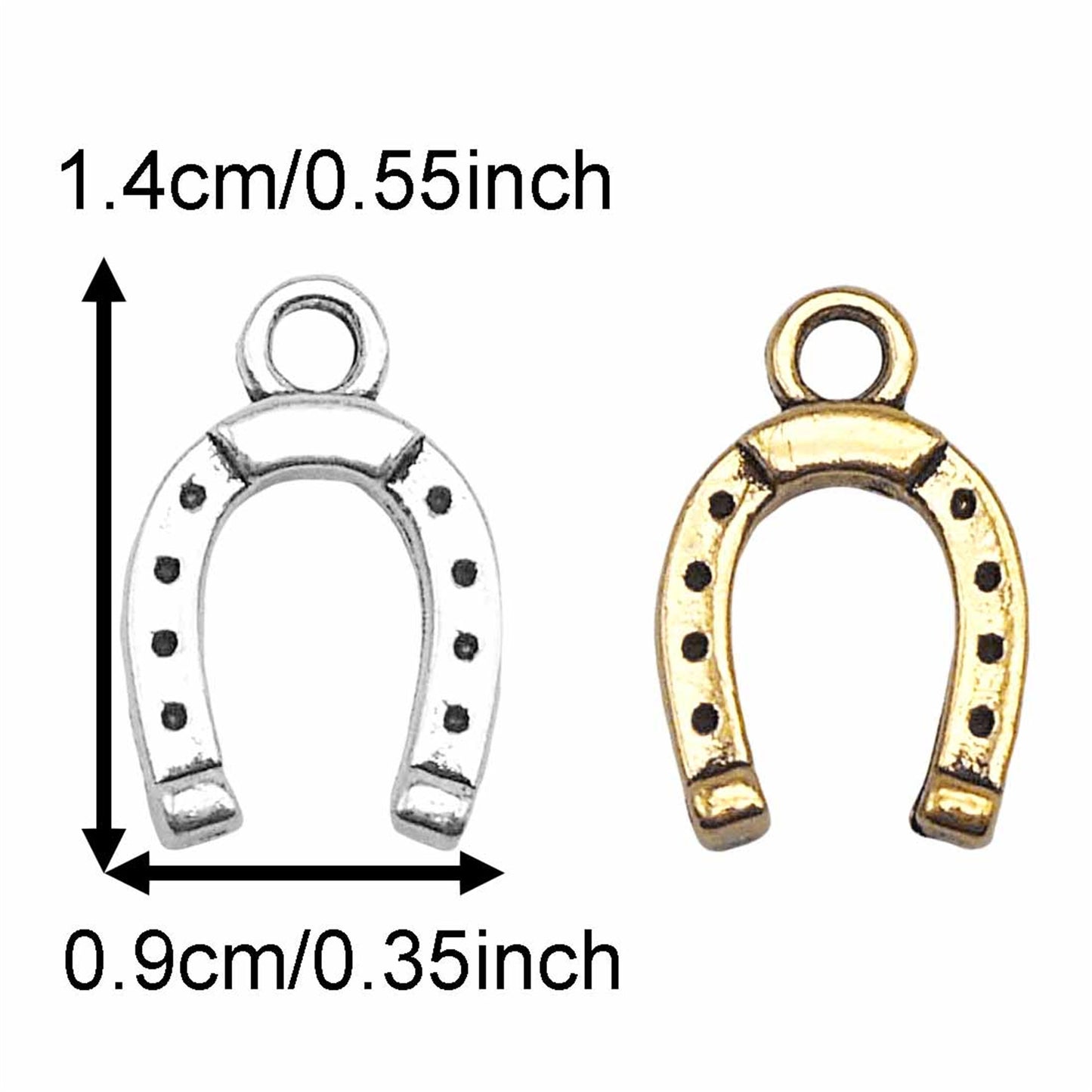 12PCS 14*9mm Metal Alloy Horseshoe Pendant Charms Retro Gold & Silver Jewelry Findings for Necklace Bracelet Earrings Making, DIY Crafts Decoration