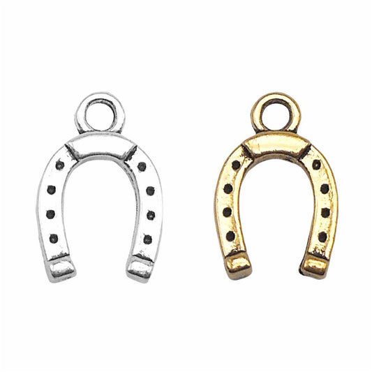 12PCS 14*9mm Metal Alloy Horseshoe Pendant Charms Retro Gold & Silver Jewelry Findings for Necklace Bracelet Earrings Making, DIY Crafts Decoration