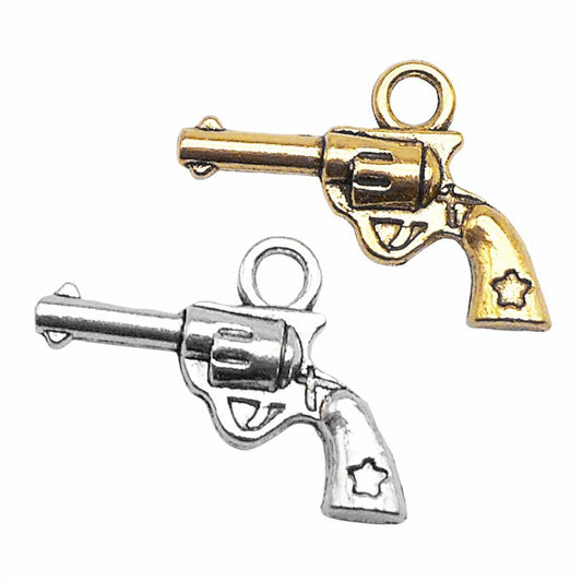 12PCS Antique Gold & Silver Western Cowboy Gun Charms Revolver Shaped Alloy Pendants for Jewelry Necklace Bracelet Earring Making DIY Crafts Decoration