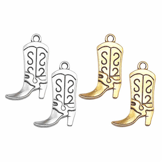 12Pcs 25*16mm Alloy Western Cowboy Boots Pendant Charms Retro Gold & Silver Jewelry Findings for Earring Bracelet Necklace Making, Keychain Decor, DIY Crafts Supplies