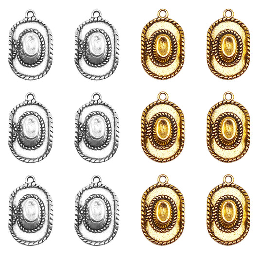 12PCS 22*13mm Antique Gold & Silver Cowboy Cowgirl Hat Charms Western Style Alloy Pendants for Jewelry Earring Bracelet Necklace Making, DIY Craft Supplies, Keyring Decor