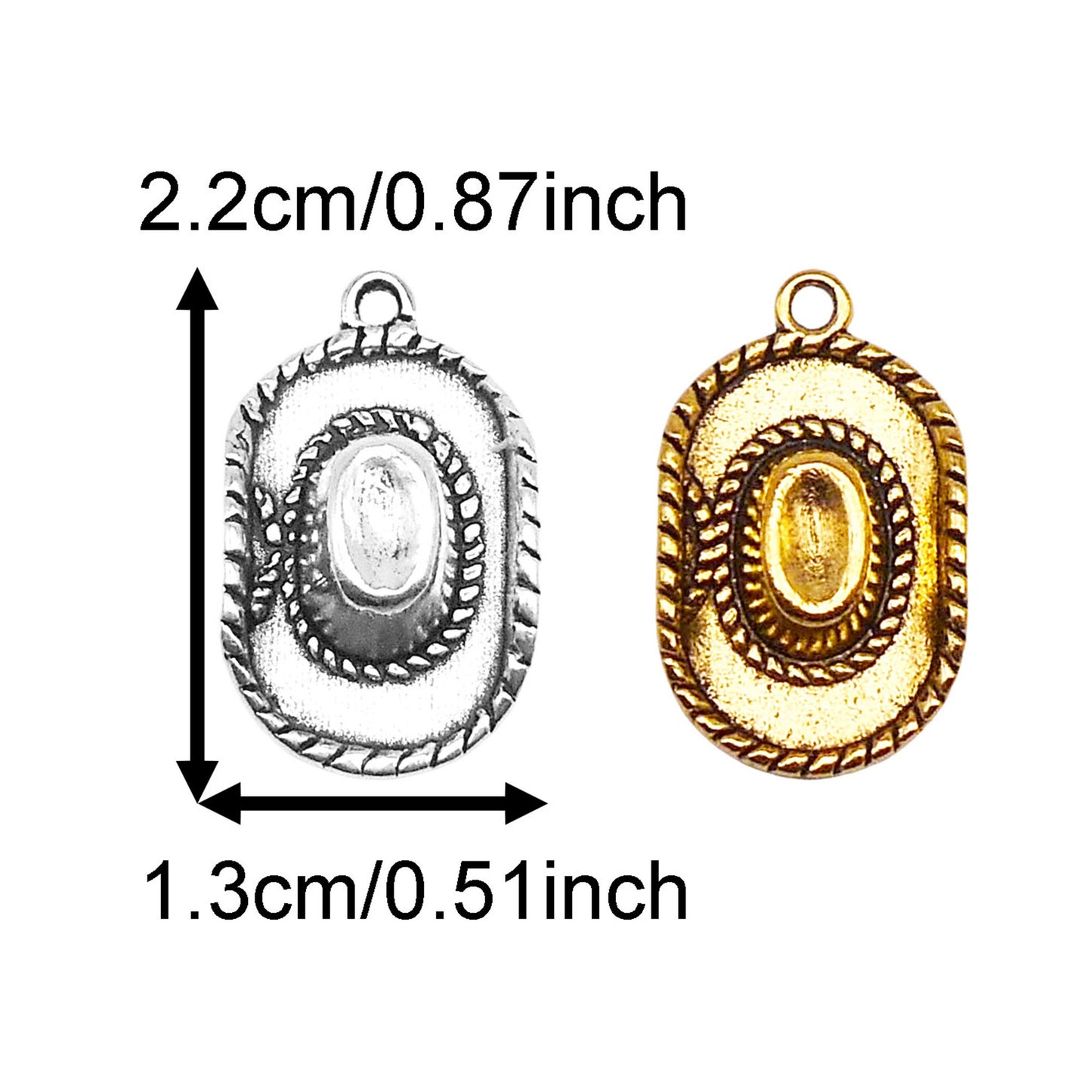 12PCS 22*13mm Antique Gold & Silver Cowboy Cowgirl Hat Charms Western Style Alloy Pendants for Jewelry Earring Bracelet Necklace Making, DIY Craft Supplies, Keyring Decor