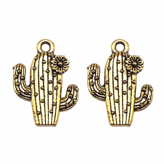 12PCS 20*15mm Retro Gold Desert Cactus Flower Charms Alloy Flat Back Plants Pendants for DIY Crafts Supplies Jewelry Making Accessories Keyring Decoration