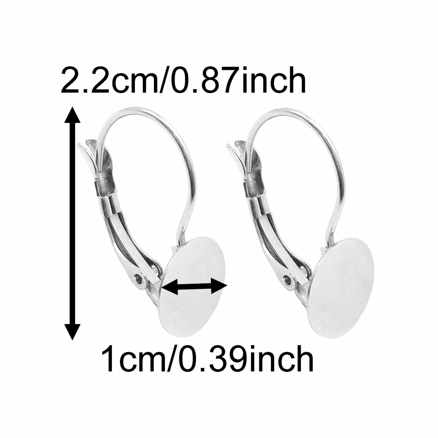 4 Pairs Quality Plated Stainless Steel French Lever Back Earring Round Blank Base, Fit 6/8/10/12mm Gems Cabochons, Silver Color Hypoallergenic Earring Jewelry Accessories