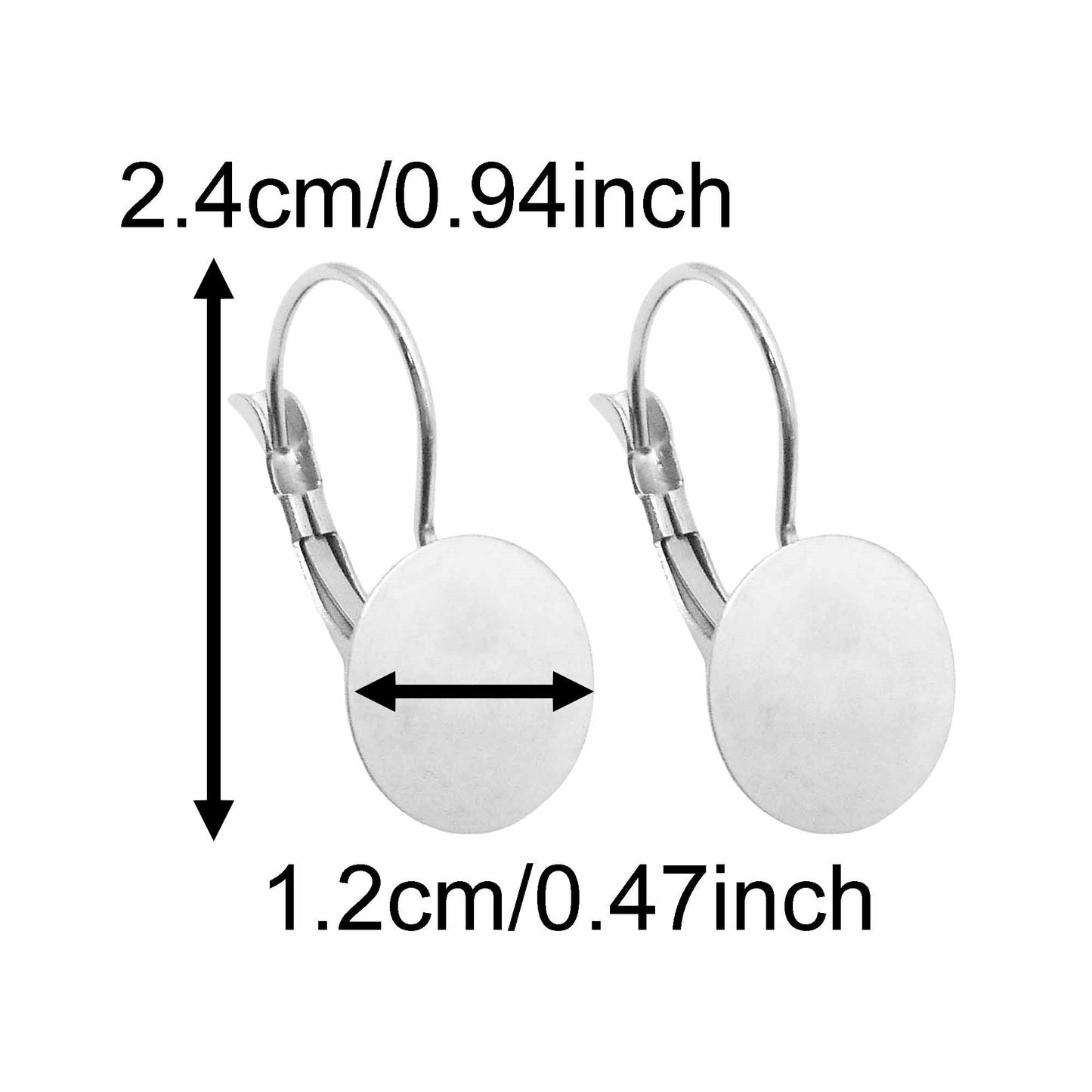 4 Pairs Quality Plated Stainless Steel French Lever Back Earring Round Blank Base, Fit 6/8/10/12mm Gems Cabochons, Silver Color Hypoallergenic Earring Jewelry Accessories