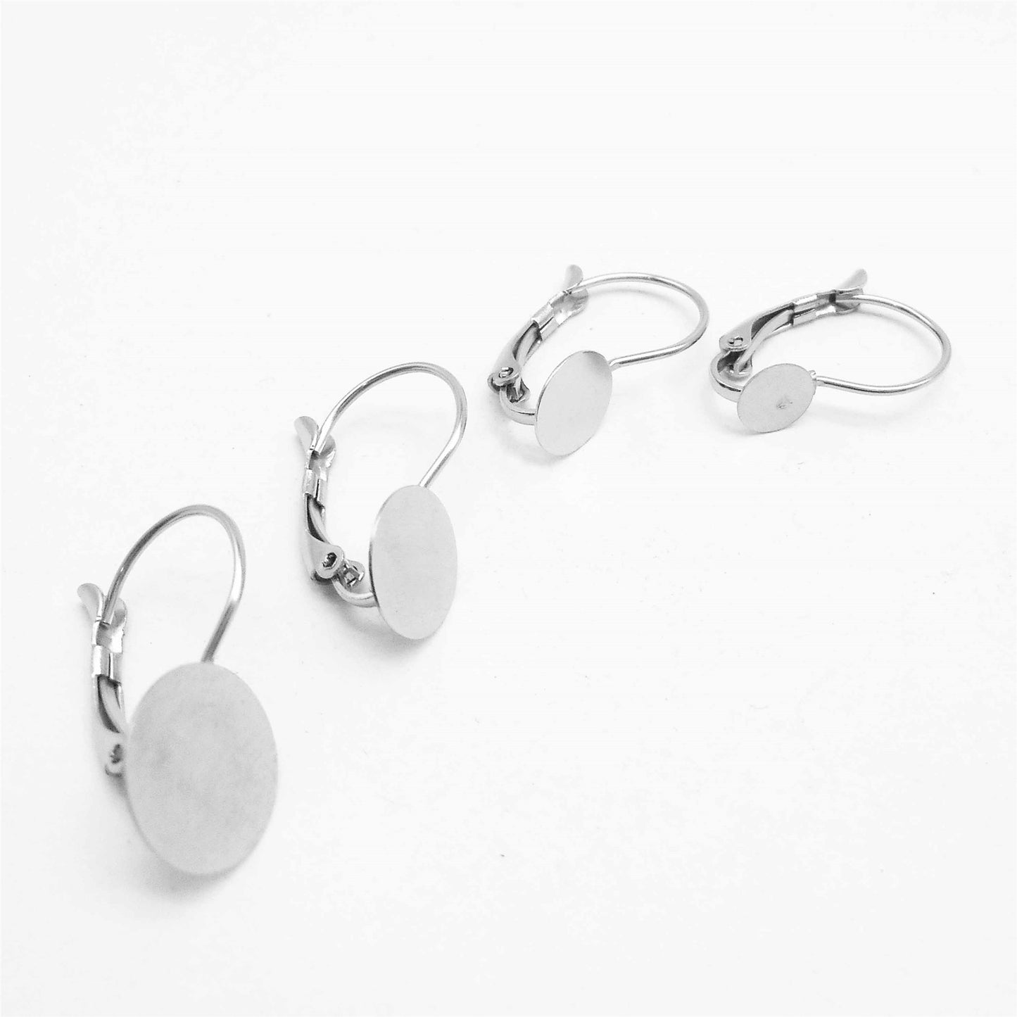 4 Pairs Quality Plated Stainless Steel French Lever Back Earring Round Blank Base, Fit 6/8/10/12mm Gems Cabochons, Silver Color Hypoallergenic Earring Jewelry Accessories