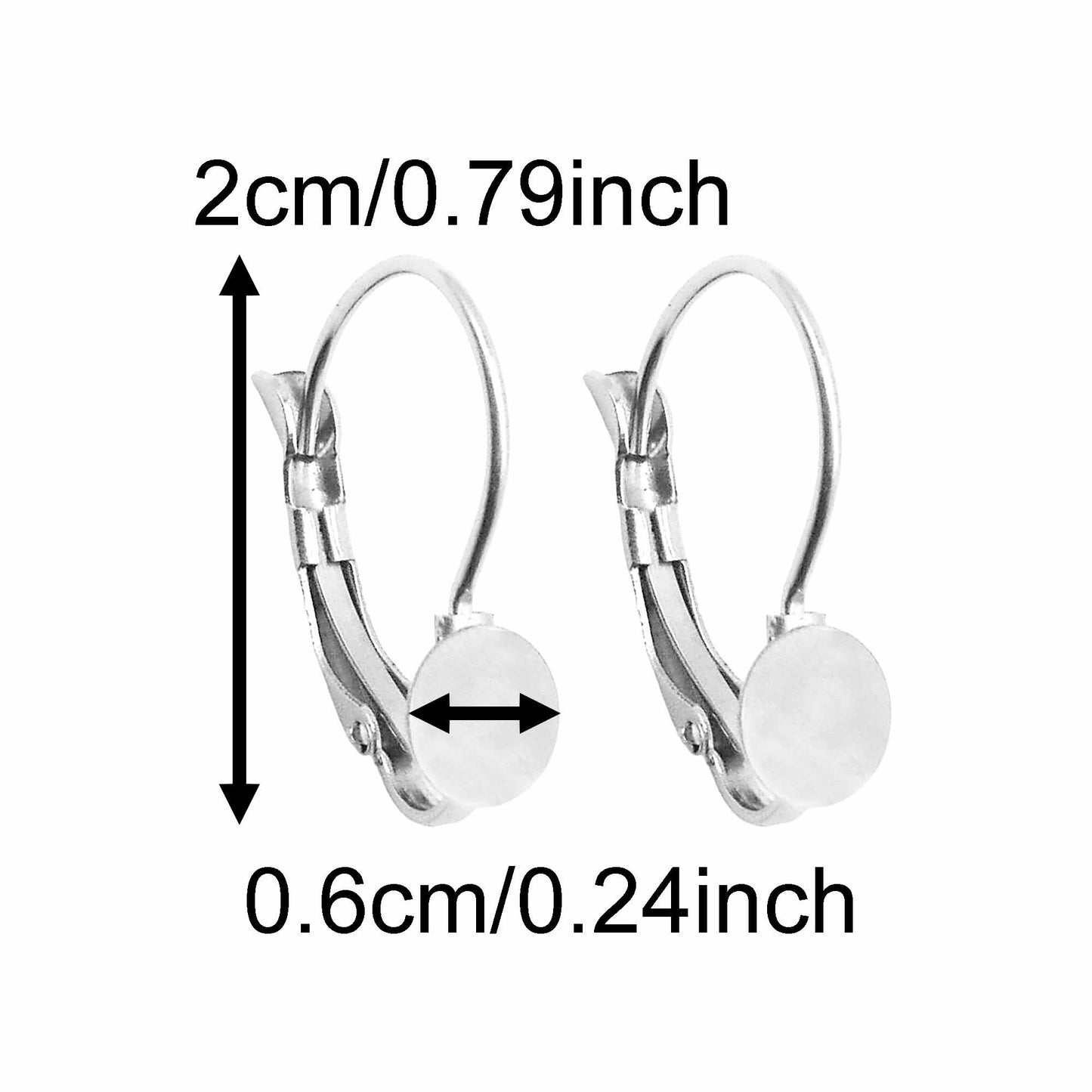 4 Pairs Quality Plated Stainless Steel French Lever Back Earring Round Blank Base, Fit 6/8/10/12mm Gems Cabochons, Silver Color Hypoallergenic Earring Jewelry Accessories