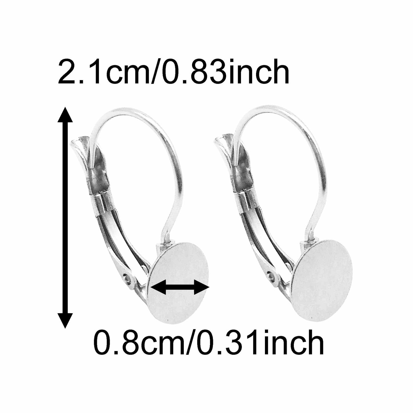4 Pairs Quality Plated Stainless Steel French Lever Back Earring Round Blank Base, Fit 6/8/10/12mm Gems Cabochons, Silver Color Hypoallergenic Earring Jewelry Accessories