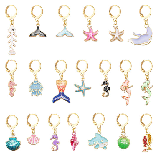 20PCS Alloy Enamel Marine Life Pendant with Clasp Cute Shoe Charms Keychain Dangle Women Bags Purses Clothes Hair Hanging Decoration Jewelry Making Accessories
