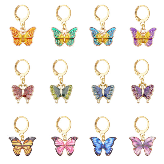 12PCS Enamel Alloy Butterfly Pendant w/ Clasp Colorful Shoe Charms Ladies Hair Bag Purse Hanging Decoration Keychain Dangle