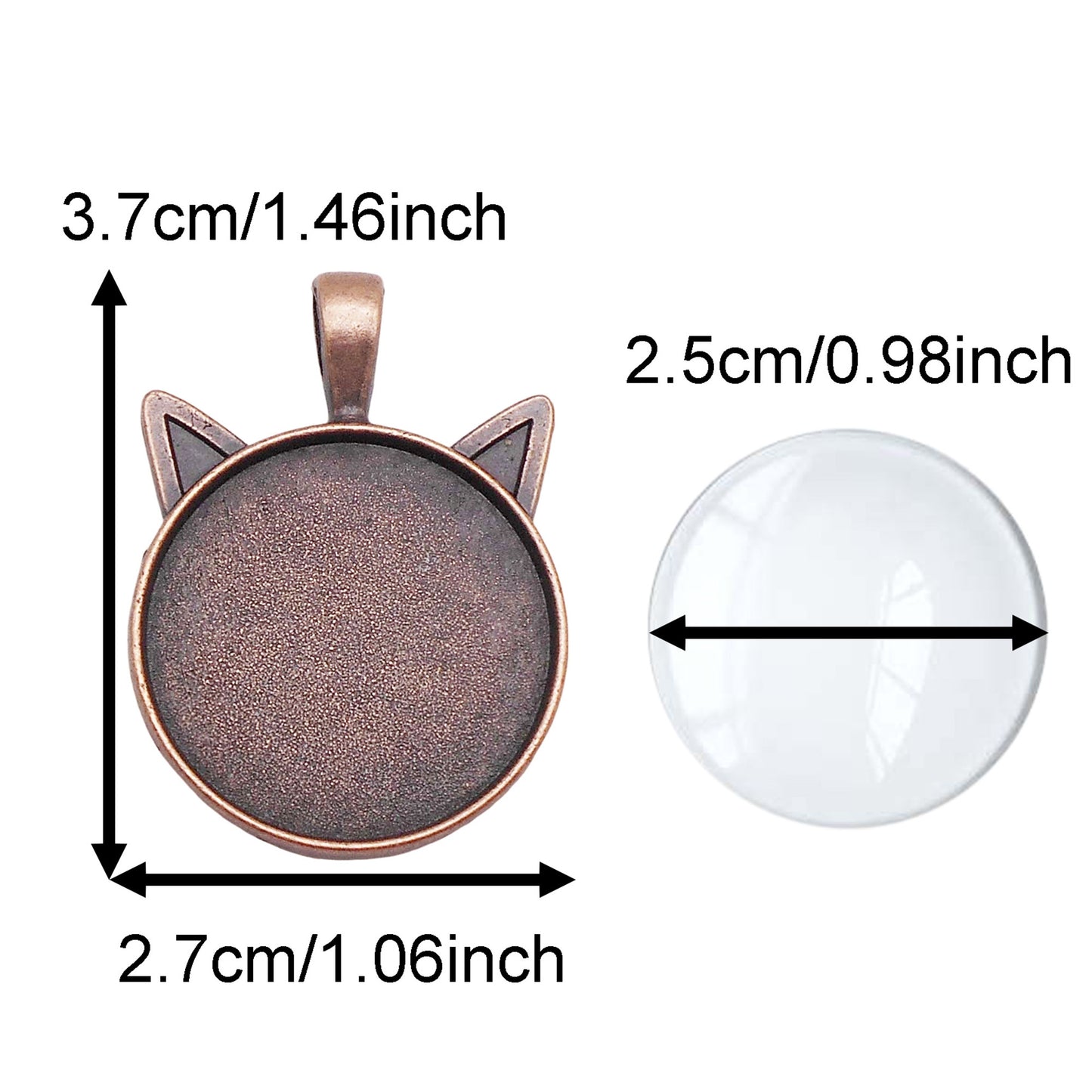 5PCS 37*27mm Alloy Blank Base Gems Cabochons Setting Tray Inner 25mm Round Bezel Pendants Cat Head Charms for DIY Jewelry Making