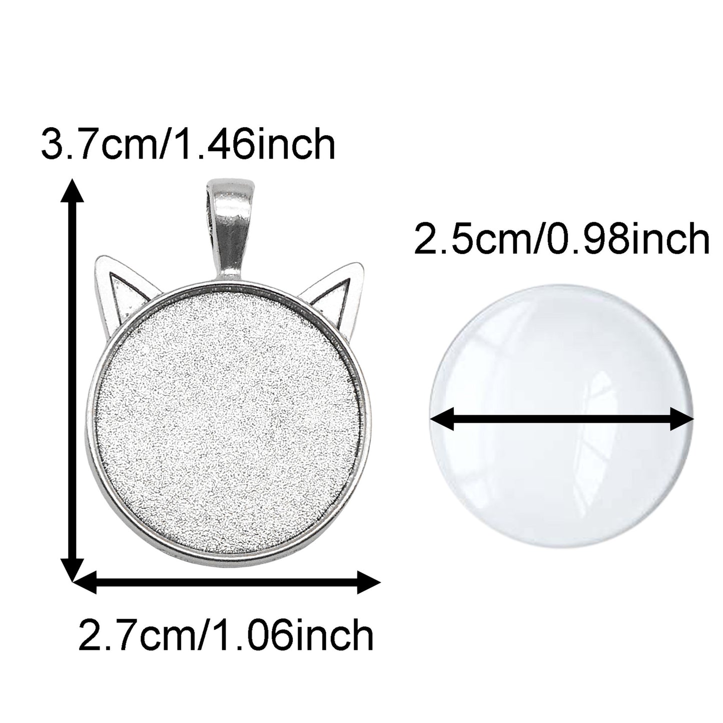 5PCS 37*27mm Alloy Blank Base Gems Cabochons Setting Tray Inner 25mm Round Bezel Pendants Cat Head Charms for DIY Jewelry Making