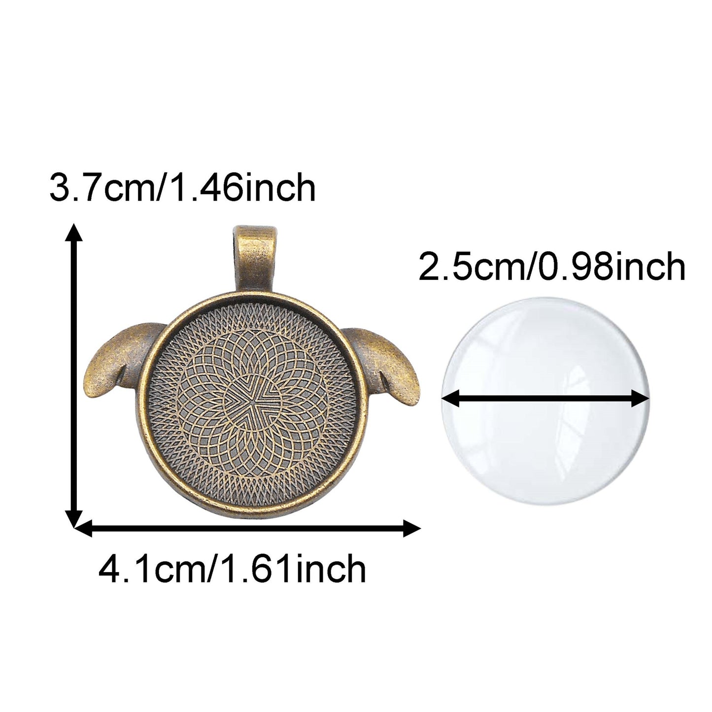 2PCS 37x41mm Fairy Wing Bezel Photo Setting Tray Blank Base Alloy Pendant Inner 25mm, fit Gems Cabochons, Bronze & Silver Charms for DIY Jewelry Accessories