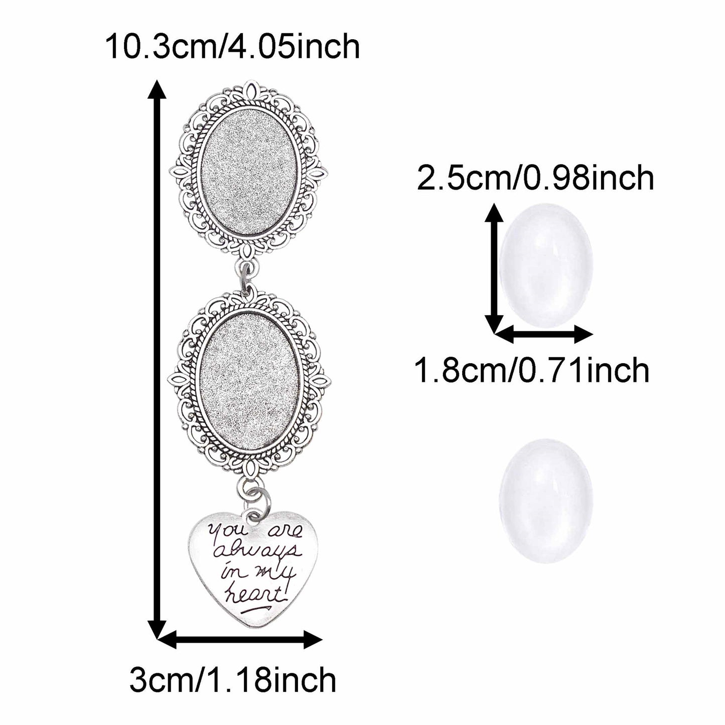 1 Set 103x30mm Alloy Tray Brooch with Glass Cabochons, Antique Silver Photo Setting Tray Floral Bezel Blank Base Pendant Brooch Bride's Groom's Suit Decorative Pins Wedding Bouquet Decor