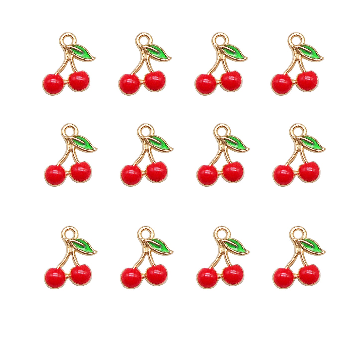 10pcs Enamel Cherry Fruit Charms Pendants for Fashion Jewelry Necklace Bracelet Earring Keychain DIY Craft Accessories