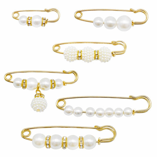 6PCS Fashion Shoe Charms Sock Charms, Gold Waistband  Clips with Imitation Pearl, Waist Reduction Pins, Anti-Exposure Brooch for Women, Buckle Pins for Daily Decor & Fixing Clothing