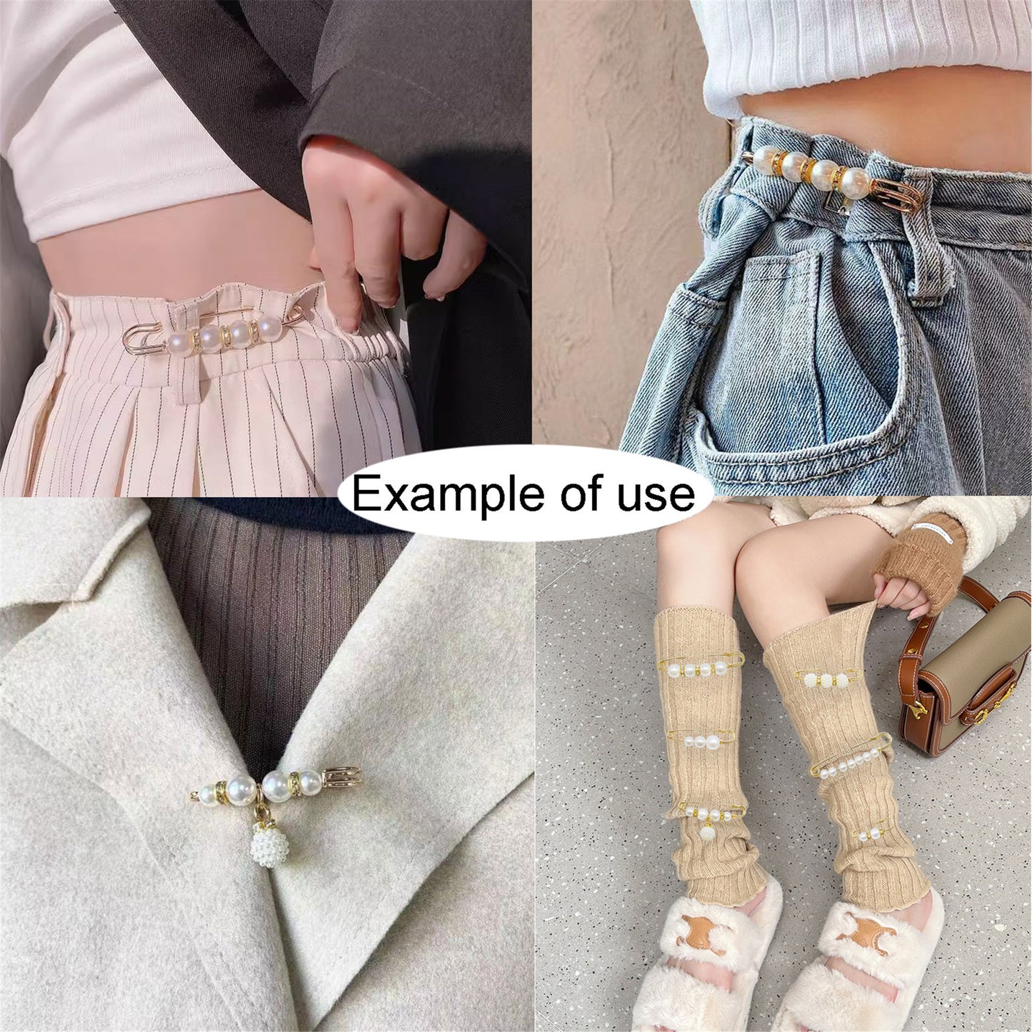 6PCS Fashion Shoe Charms Sock Charms, Gold Waistband  Clips with Imitation Pearl, Waist Reduction Pins, Anti-Exposure Brooch for Women, Buckle Pins for Daily Decor & Fixing Clothing