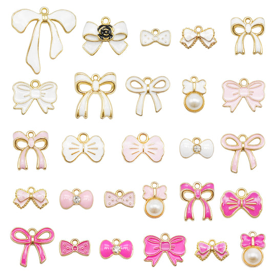 Mixed Lots Quality Plated Multi-Color Enamel Bow Charms Alloy Bowknot Pendants for Jewelry Making Necklace Bracelet Earring Decor Shoe Keychain Dangle Decoration