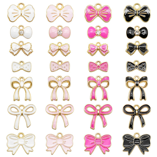 7Pcs Quality Plated Enamel Bowknot Charms Alloy Bow Pendants Jewelry Accessories for Necklace Bracelet Earring Decor Keychain Dangle Making Shoe Crafts Decoration