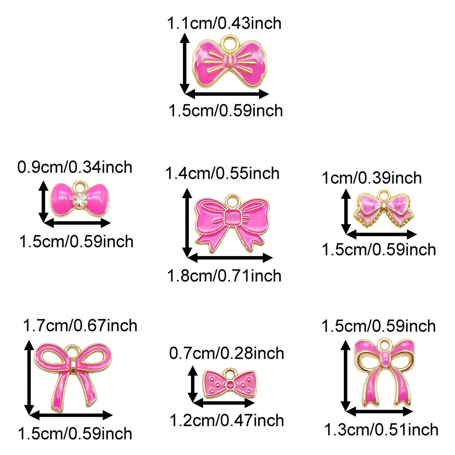 7Pcs Quality Plated Enamel Bowknot Charms Alloy Bow Pendants Jewelry Accessories for Necklace Bracelet Earring Decor Keychain Dangle Making Shoe Crafts Decoration