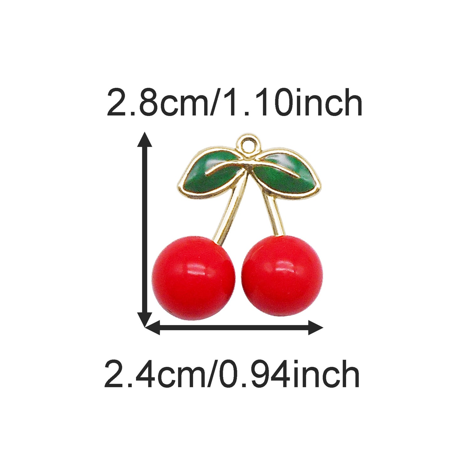 4Pcs 28x14mm Acrylic Cherry Charms with Enamel Alloy Leaf Fruit Pendants for Jewelry Decoration Keychain Dangle Making Crafts Decor