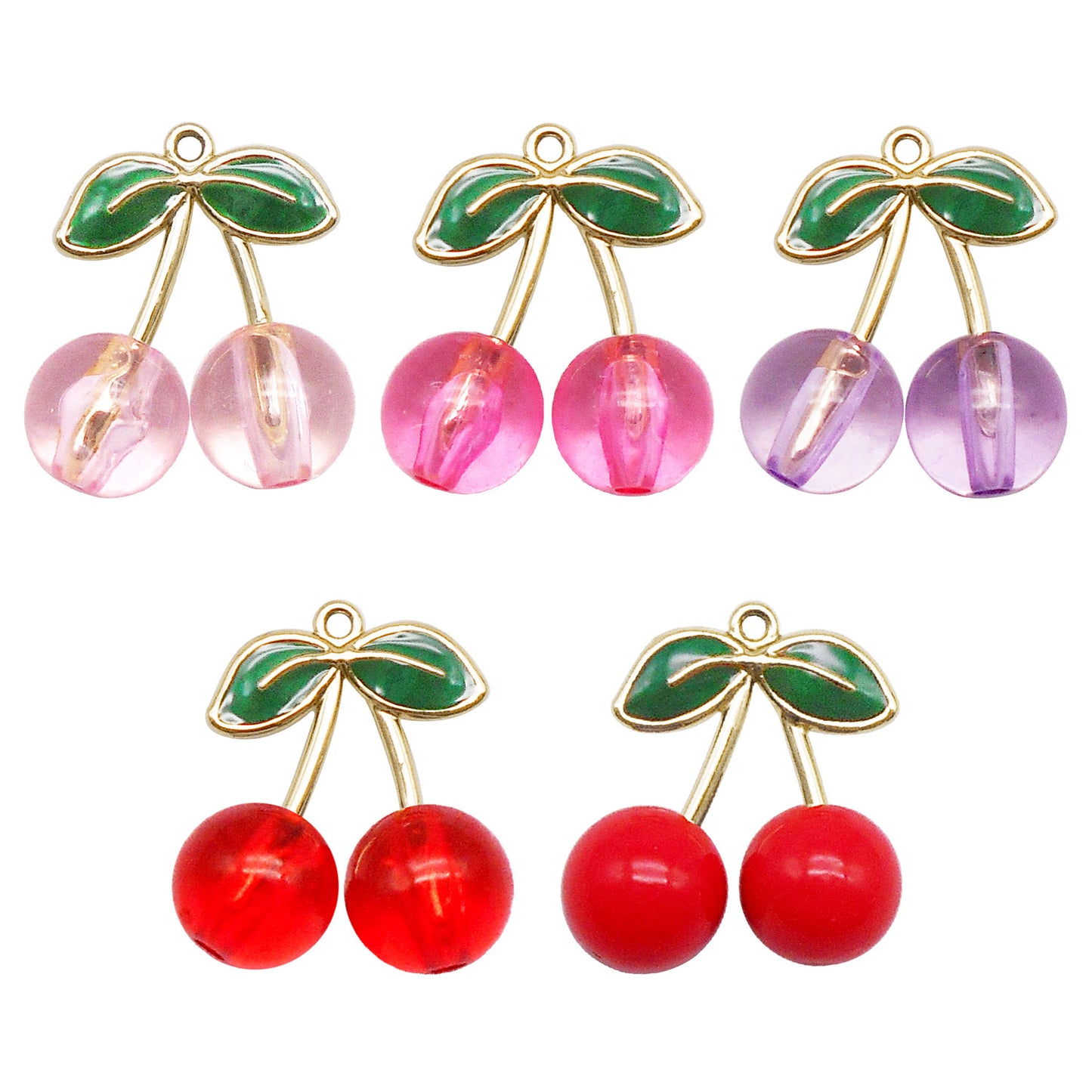 4Pcs 28x14mm Acrylic Cherry Charms with Enamel Alloy Leaf Fruit Pendants for Jewelry Decoration Keychain Dangle Making Crafts Decor