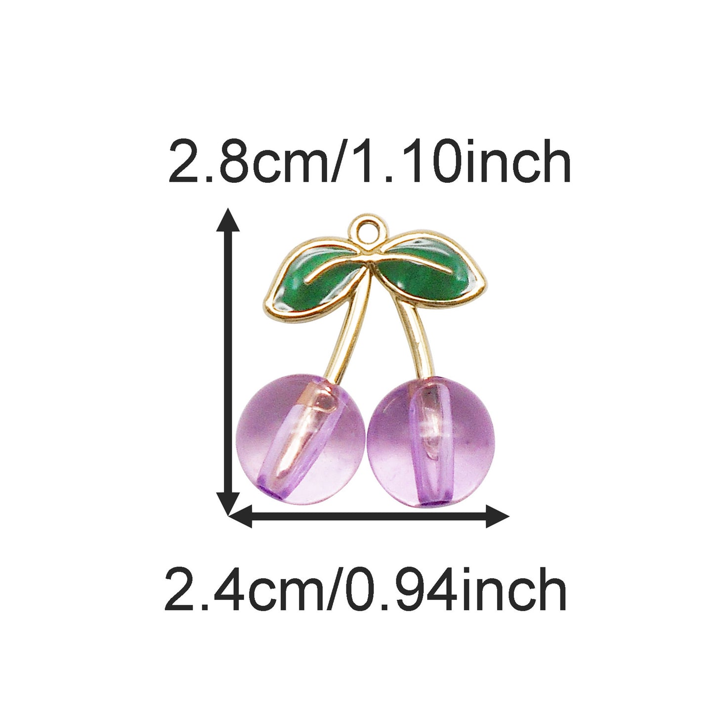 4Pcs 28x14mm Acrylic Cherry Charms with Enamel Alloy Leaf Fruit Pendants for Jewelry Decoration Keychain Dangle Making Crafts Decor