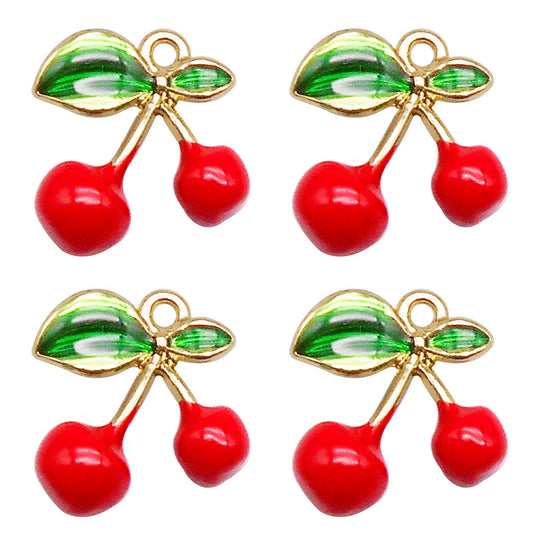4Pcs 19*17mm Red Cherry Charms Alloy Enamel Fruit Pendants for Necklace Bracelet Earring Jewelry Decor Keyring Dangle Making