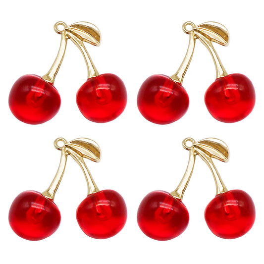 2Pcs Transparent Acrylic Cherry Charms with Alloy Enamel Leaf 3D Fruit Pendants Jewelry Making Accessories Necklace Bracelet Earring Decoration Keychains Shoes Crafts Decor