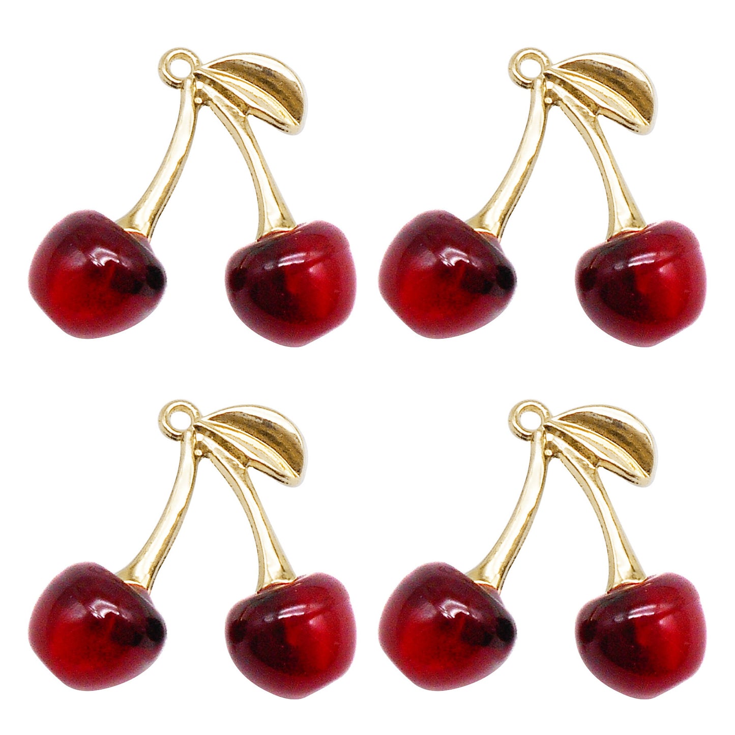 2Pcs Transparent Acrylic Cherry Charms with Alloy Enamel Leaf 3D Fruit Pendants Jewelry Making Accessories Necklace Bracelet Earring Decoration Keychains Shoes Crafts Decor