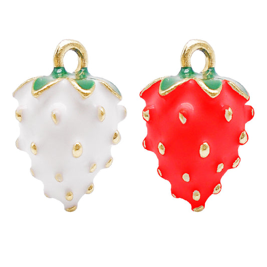 2pcs 14*17mm Quality Plated Red&White Strawberry Charms Alloy 3D Fruit Pendants for Jewelry Making DIY Crafts Supplies Keychains Decor