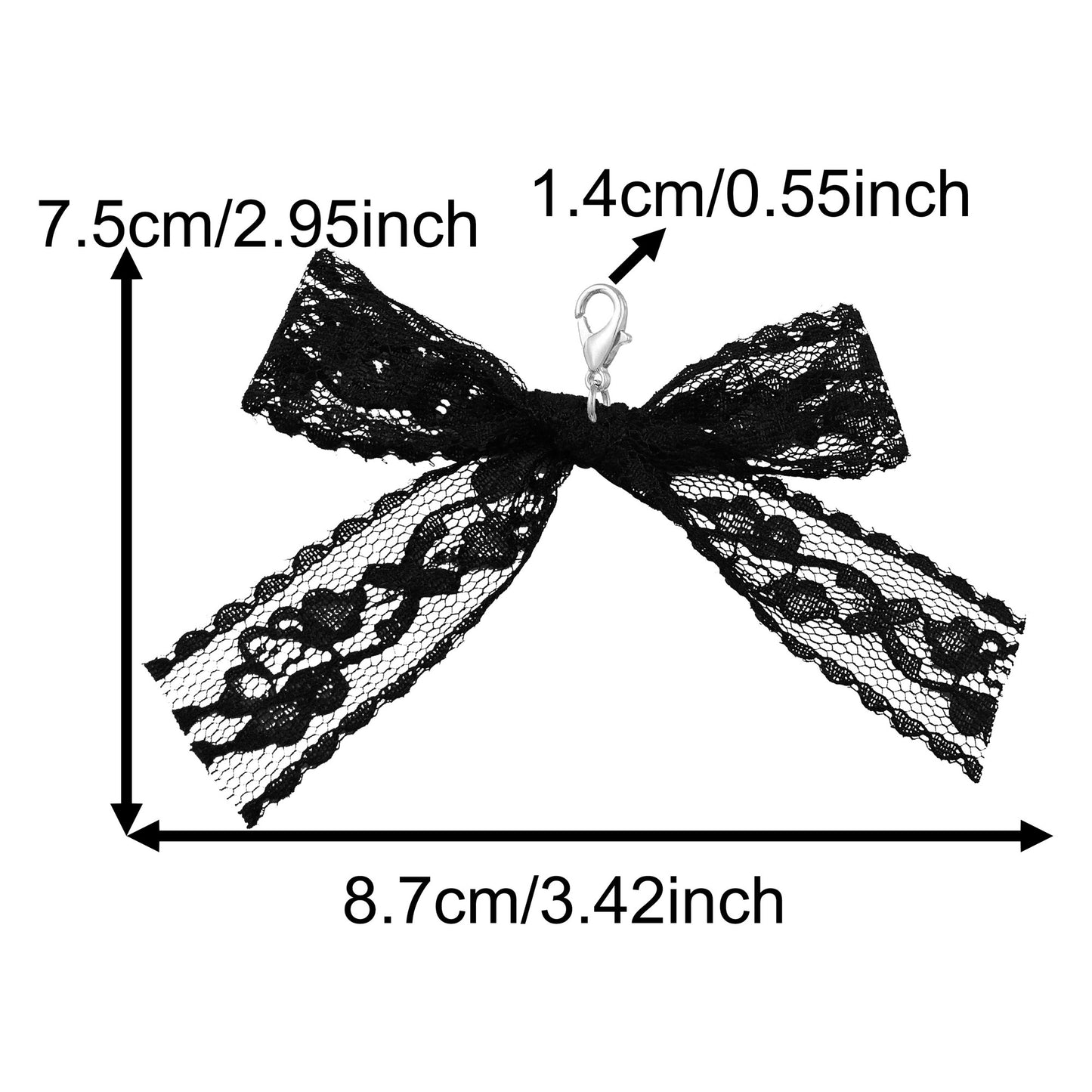 4PCS 75*87mm Handmade Lace Bow Shoe Charms with Lobster Clasp, Delicate Ribbon Bowknot Pendants Wedding Dress Accessories, Women Bags Clothes Purses Hanging Decor, Crafts Supplies