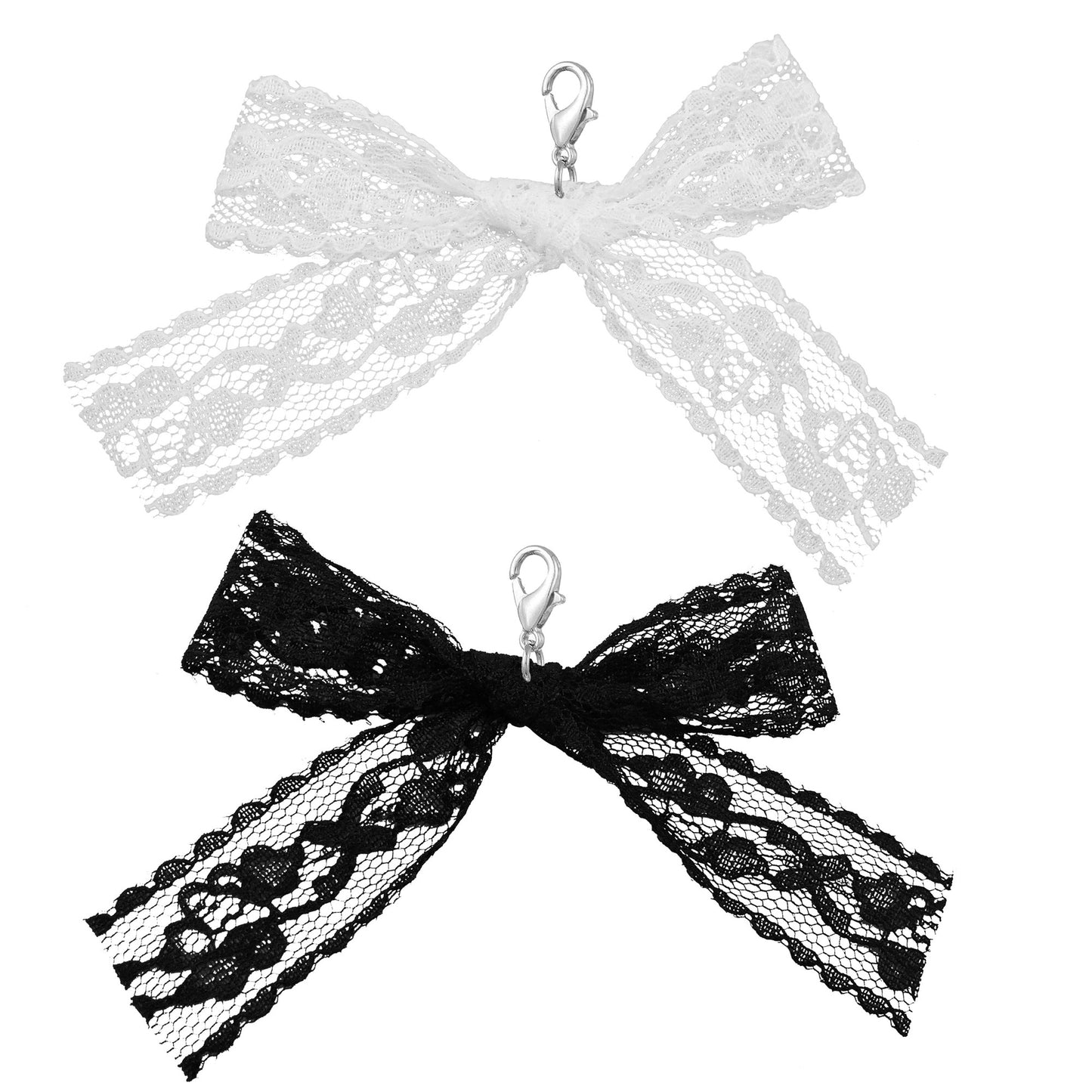 4PCS 75*87mm Handmade Lace Bow Shoe Charms with Lobster Clasp, Delicate Ribbon Bowknot Pendants Wedding Dress Accessories, Women Bags Clothes Purses Hanging Decor, Crafts Supplies