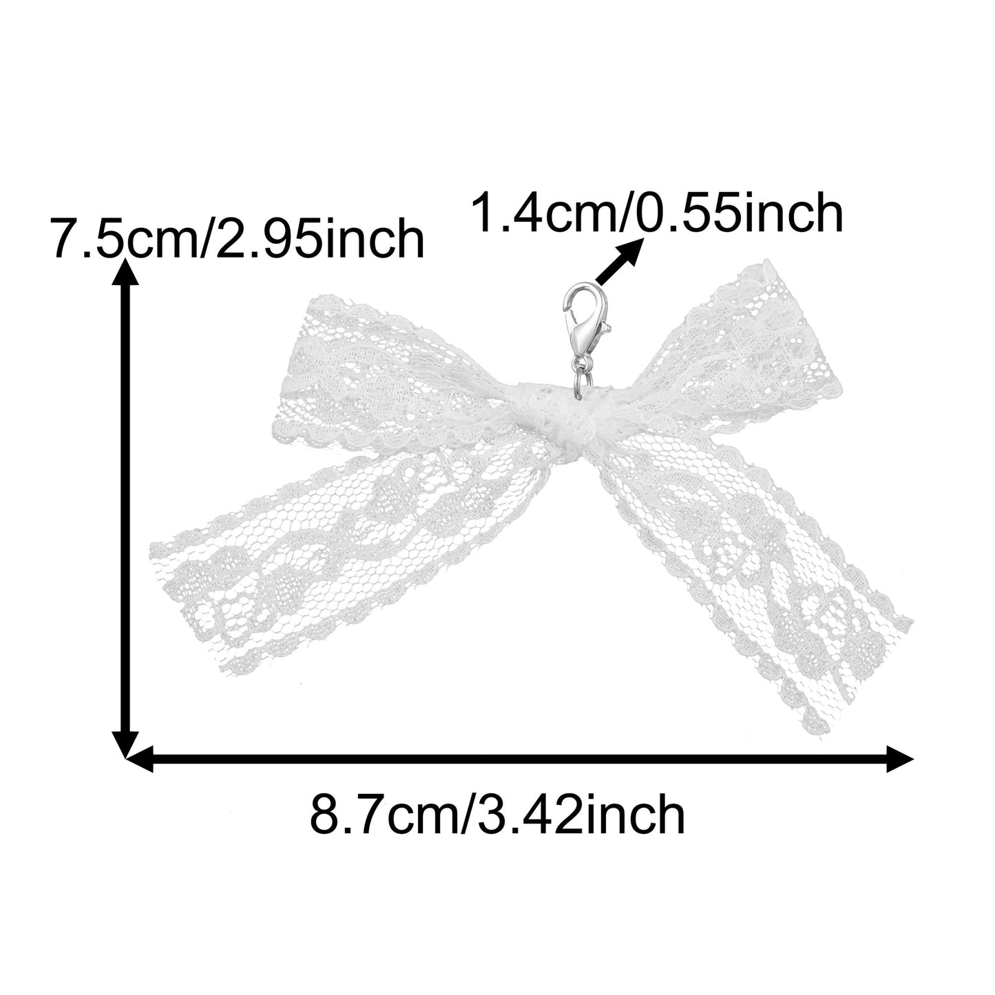 4PCS 75*87mm Handmade Lace Bow Shoe Charms with Lobster Clasp, Delicate Ribbon Bowknot Pendants Wedding Dress Accessories, Women Bags Clothes Purses Hanging Decor, Crafts Supplies