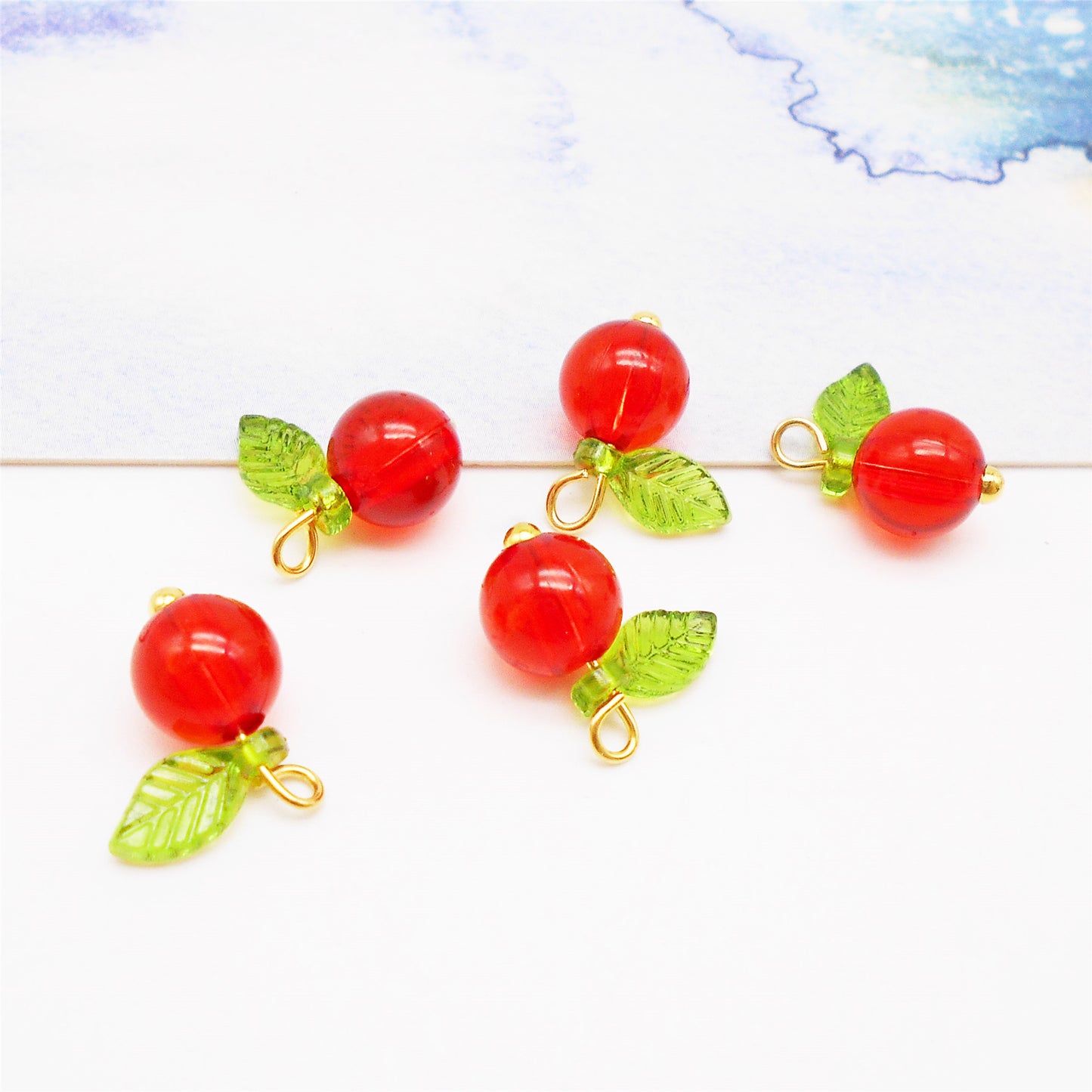 10PCS 14*11mm Red Plastic Cherry Charms with Green Leaf, 3D Fruit Dangle for Pendant Jewelry Making DIY Pendant Necklace Bracelet Crafts Supplies