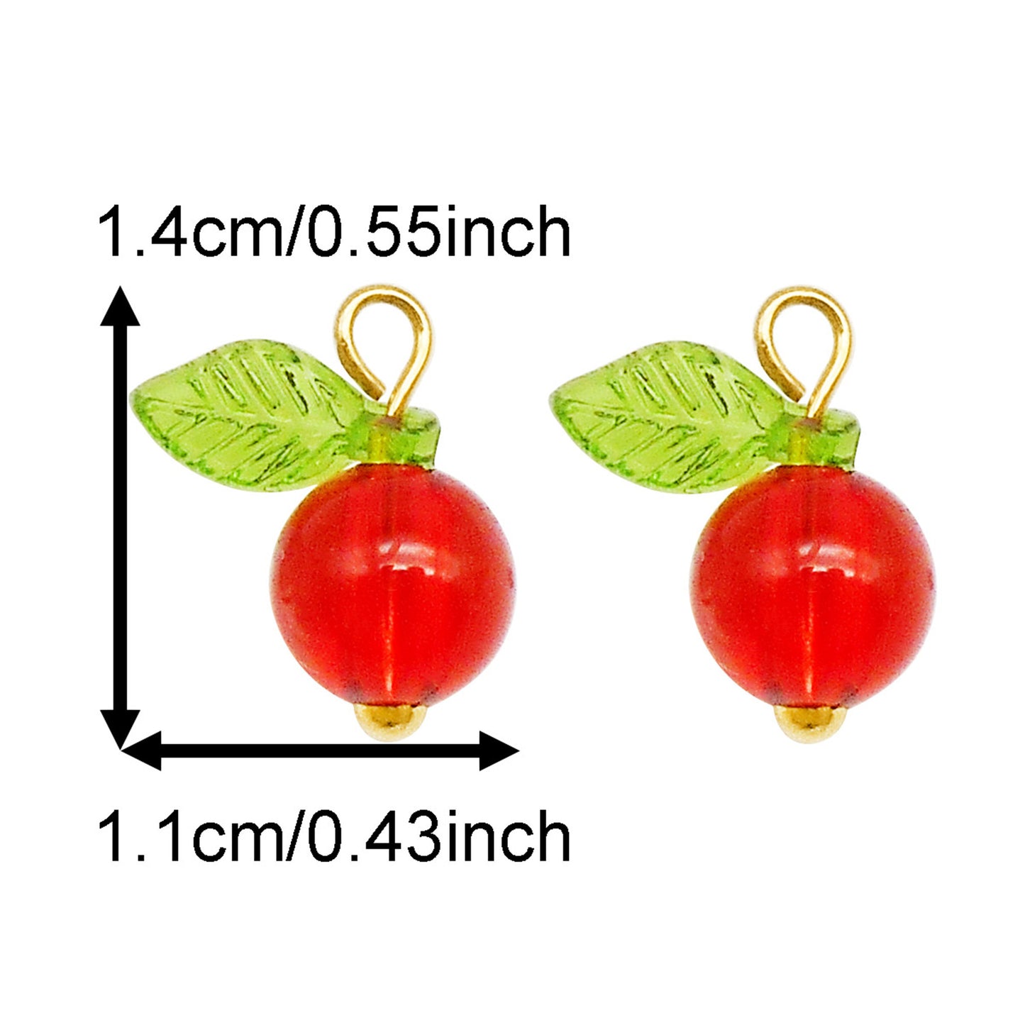 10PCS 14*11mm Red Plastic Cherry Charms with Green Leaf, 3D Fruit Dangle for Pendant Jewelry Making DIY Pendant Necklace Bracelet Crafts Supplies