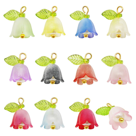 10pcs 14*14mm Multi-Color Bell Flower Charms, Floral Pendants Plastic for Jewelry Findings, DIY Necklace & Bracelet Crafts Supplies