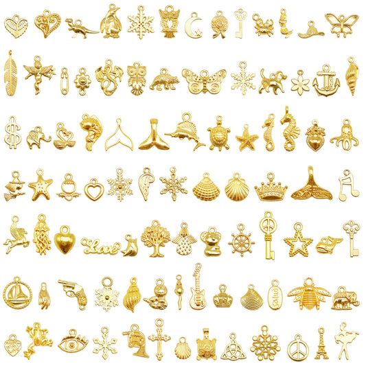 Lot of 100PCS Quality Plated Gold Color Tiny Charms Alloy Pendant Jewelry Making Accessories Necklace Bracelet Earring Decor DIY Crafts Supplies