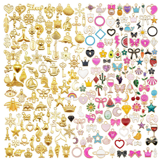 100pcs 5-30mm Mixed Gold Color Charms Enamel Tiny Pendant for Jewelry Supplies, Key chain Dangle Making, Necklace Bracelet Earring Accessories, Crafts Decor