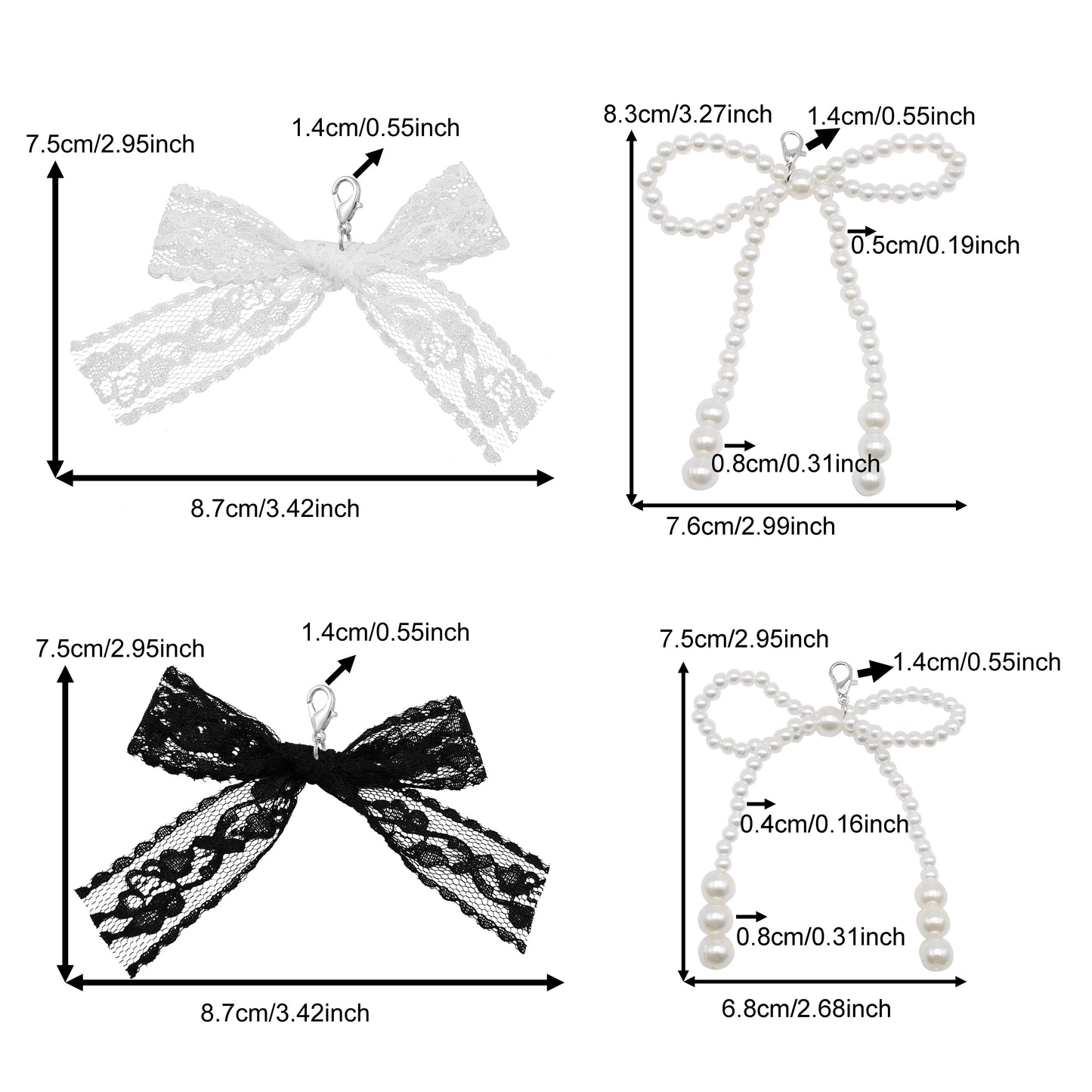 4pairs Imitation Pearl & Lace Bowknot Shoe Charms Handmade Bow Shaped Shoelace Clips for Footwear Decor