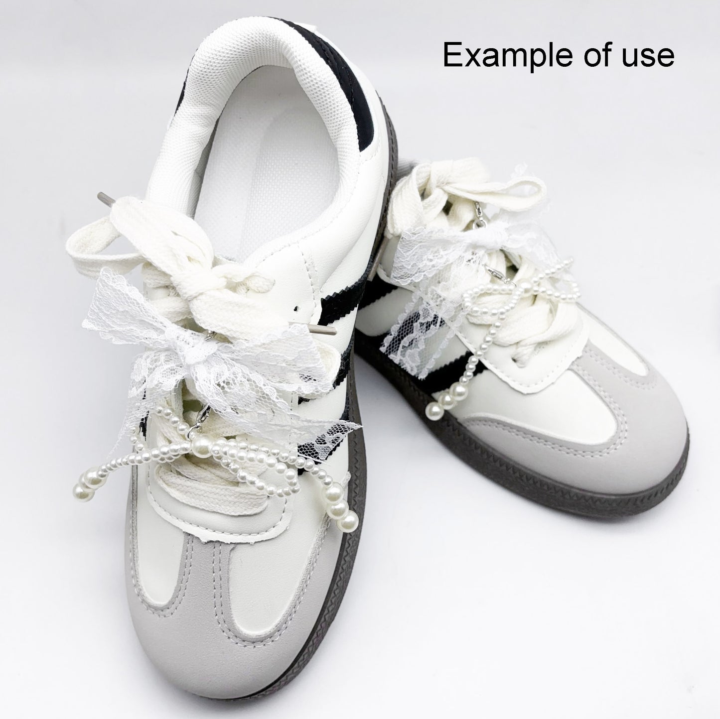 4pairs Imitation Pearl & Lace Bowknot Shoe Charms Handmade Bow Shaped Shoelace Clips for Footwear Decor