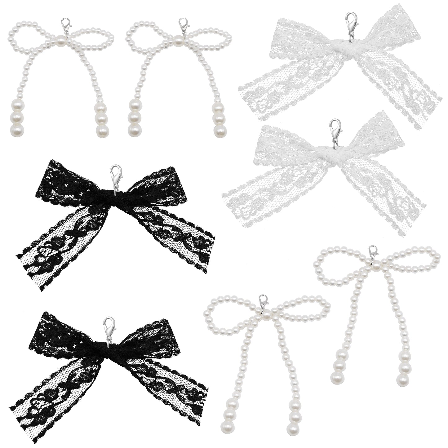 4pairs Imitation Pearl & Lace Bowknot Shoe Charms Handmade Bow Shaped Shoelace Clips for Footwear Decor