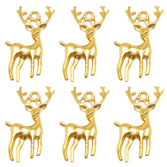 20pcs 18*27mm Gold Tone Deer Charms Alloy Christmas Elk Pendants for Party Decor Festival Gifts Jewelry Necklace Bracelet Earring Making Accessories