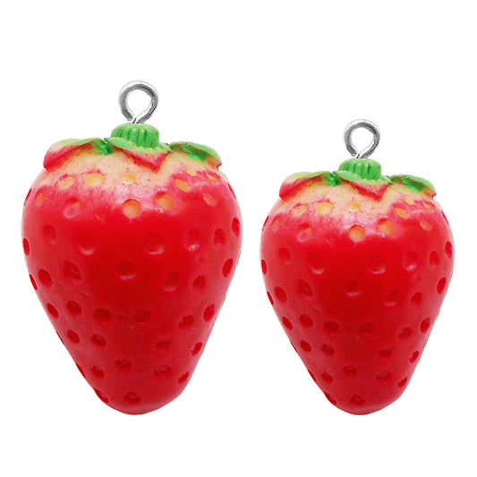 1/2pcs Acrylic 3D Strawberry Charms Red Fruit Pendants for DIY Crafts Jewelry Making Accessories Keyring Keychain Decor