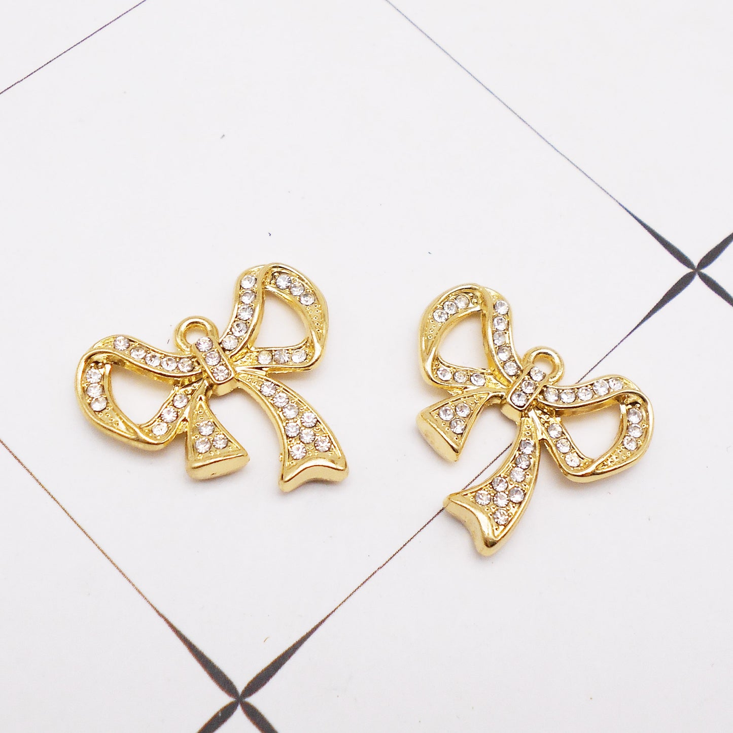 1pc 22*23mm Gold Tone Alloy Bow Charms Rhinestones Embellished Bowknot Pendants for Necklace Bracelet Earring Making Accessories DIY Crafts Supplies