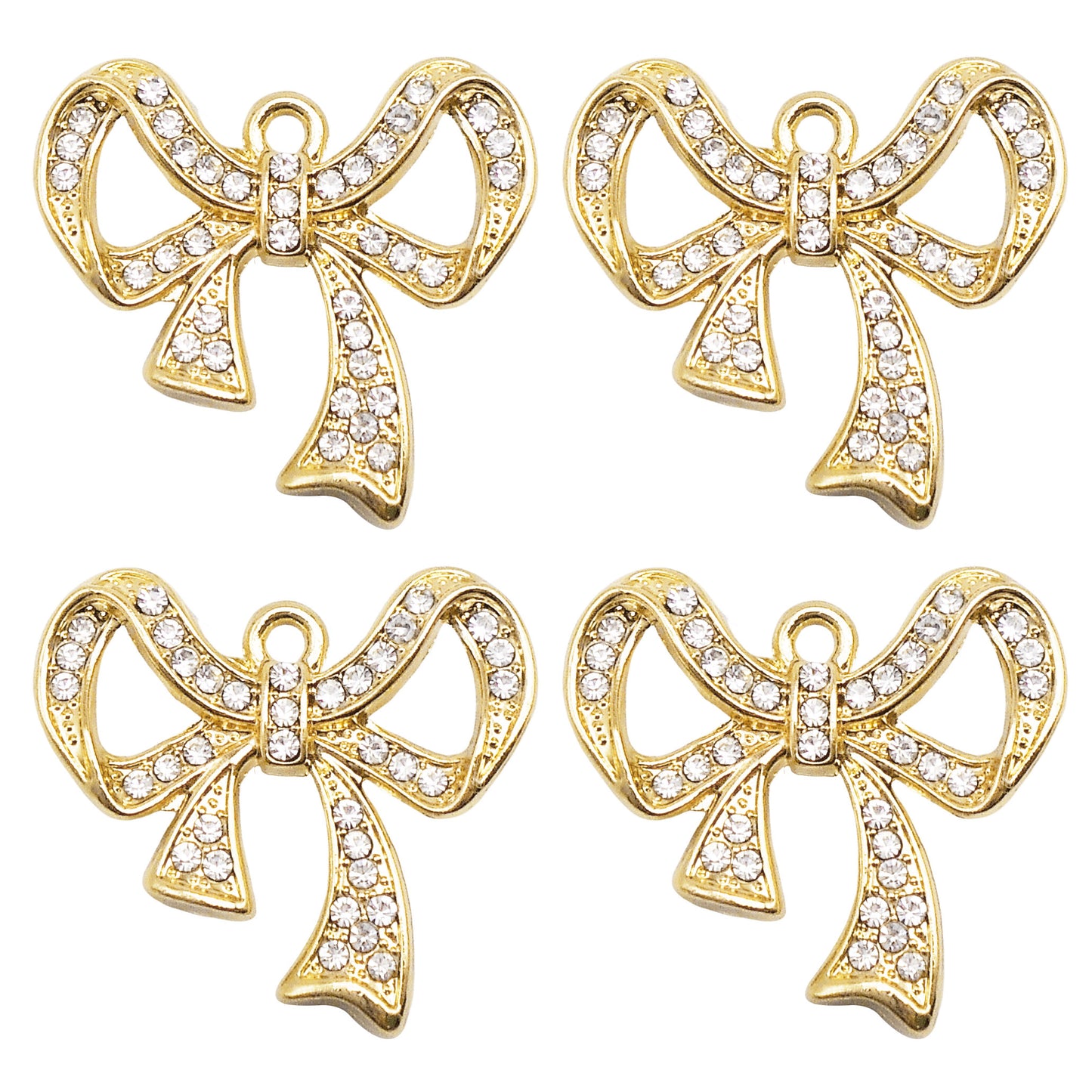 1pc 22*23mm Gold Tone Alloy Bow Charms Rhinestones Embellished Bowknot Pendants for Necklace Bracelet Earring Making Accessories DIY Crafts Supplies