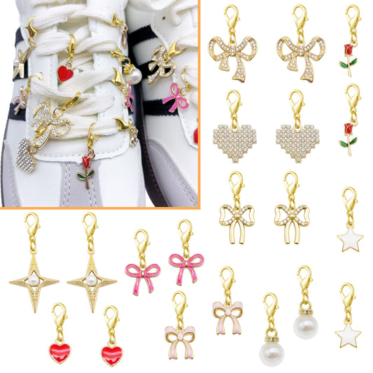 10pairs Mixed Alloy Star Heart Charms with Lobster Clasp Rhinestones Bowknot Enamel Bow Pendants for Shoes Bags Decor